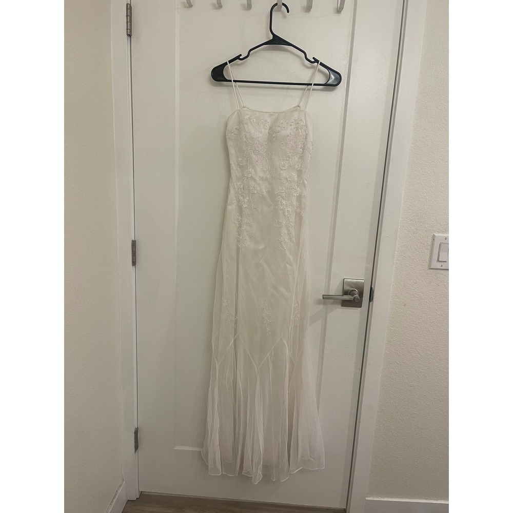 Vintage Dave Johnny 90s Wedding Dress Sheer Sparkly White Old Money